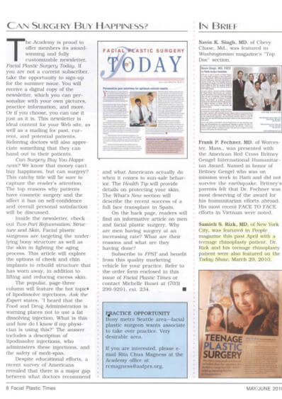 Facial Plastic Times features Dr. Rizk Teenage Rhinoplasty