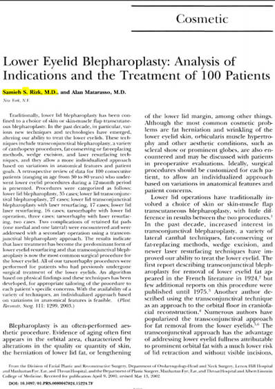 New Blepharoplasty Algorithm by Dr Rizk in Plastic and Reconstructive Surgery Journal