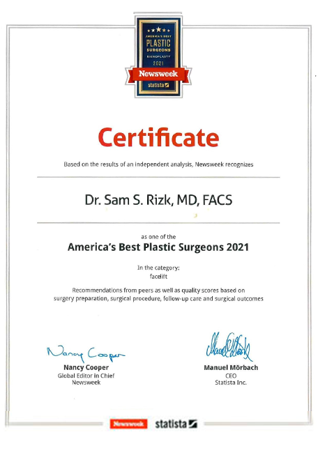 Certificate Facelift – Dr. Samieh Rizk 2021