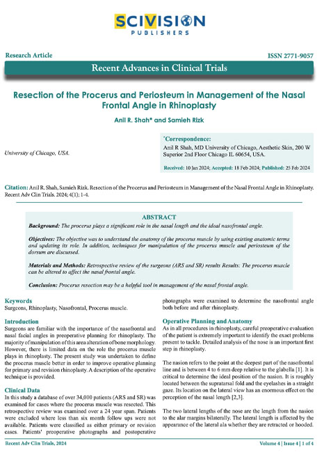 Resection of the Procerus and Periosteum in Management of the Nasal Frontal Angle in Rhinoplasty